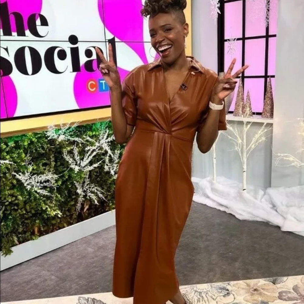 Zara Brown Faux Leather Faux Wrap Shirt Dress - Picture 8 of 16